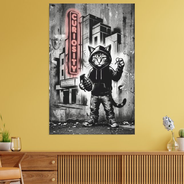 Funny Proverb 'Curiosity Killed The Cat' Canvas Print (Insitu(LivingRoom))