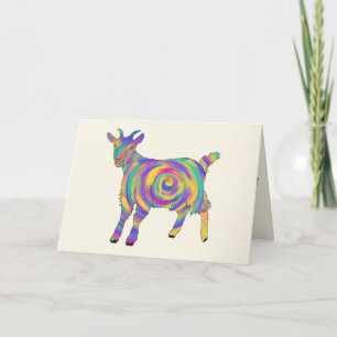 Funny Psychedelic Goat Colourful Spiral Animal Art Card