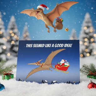 Funny Pterodactyl Santa Christmas Adventure Card