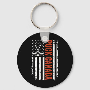 Funny Puck Canada Us Hockey Vintage American Flag Key Ring