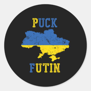 Funny Puck Futin I Stand With Ukraine Peace Ukrain Classic Round Sticker