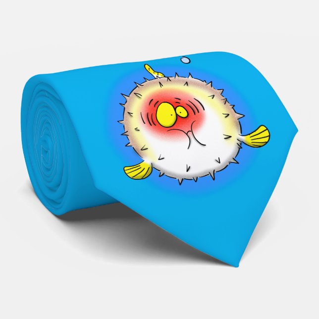 Funny puffer fish cartoon tie (Rolled)