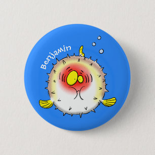 Funny puffer fish porcupine fish cartoon 6 cm round badge