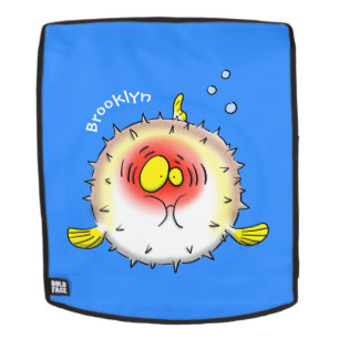 Funny puffer fish porcupine fish cartoon backpack