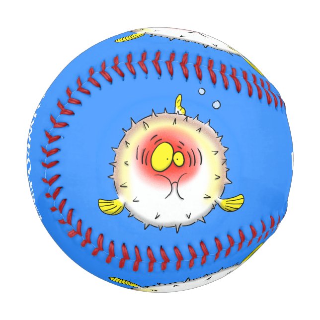 Funny puffer fish porcupine fish cartoon baseball (Front Left)