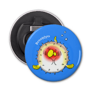 Funny puffer fish porcupine fish cartoon bottle opener
