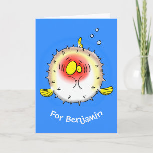 Funny puffer fish porcupine fish cartoon card