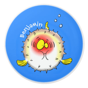 Funny puffer fish porcupine fish cartoon ceramic knob