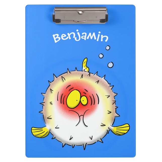 Funny puffer fish porcupine fish cartoon clipboard (Front)