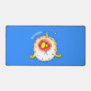 Funny puffer fish porcupine fish cartoon desk mat