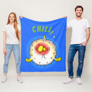 Funny puffer fish porcupine fish cartoon fleece blanket