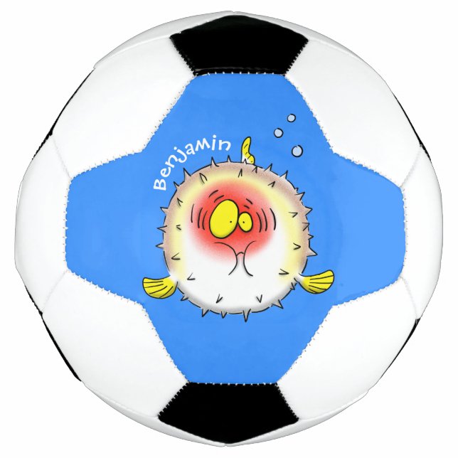 Funny puffer fish porcupine fish cartoon football (Front)