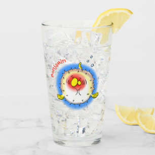 Funny puffer fish porcupine fish cartoon glass