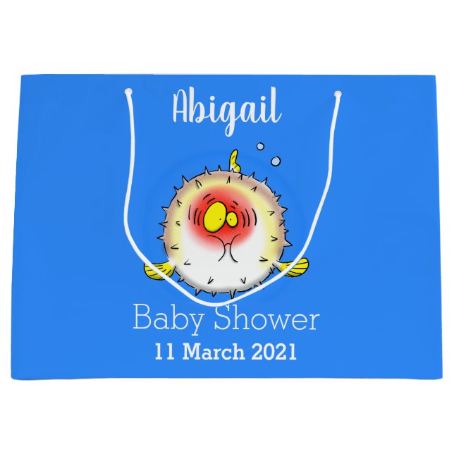 Funny puffer fish porcupine fish cartoon large gift bag (Front)