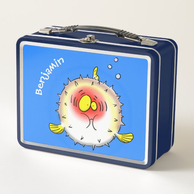 Funny puffer fish porcupine fish cartoon metal lunch box (Front)