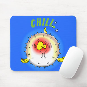 Funny puffer fish porcupine fish cartoon mouse mat