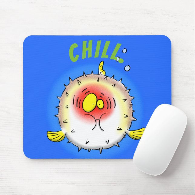 Funny puffer fish porcupine fish cartoon mouse mat (With Mouse)