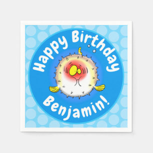 Funny puffer fish porcupine fish cartoon napkin