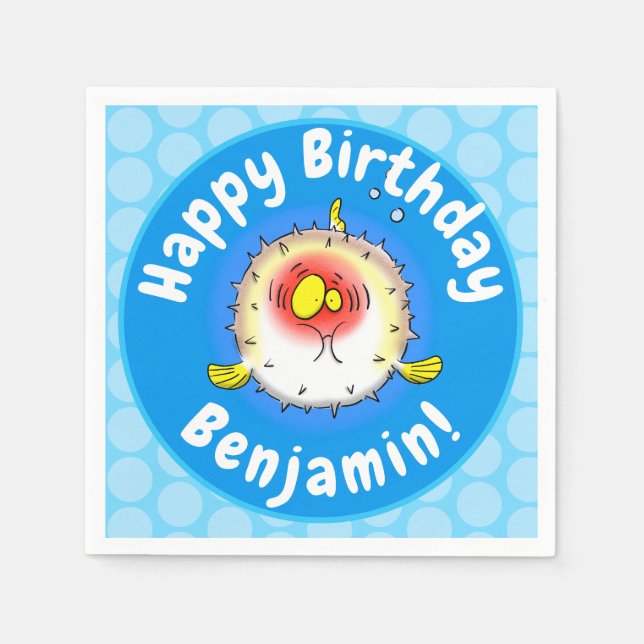 Funny puffer fish porcupine fish cartoon napkin (Front)