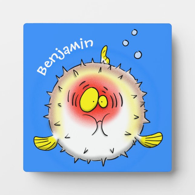 Funny puffer fish porcupine fish cartoon plaque (Front)