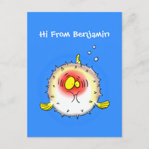 Funny puffer fish porcupine fish cartoon postcard