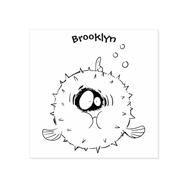 Funny puffer fish porcupine fish cartoon rubber stamp (Imprint)