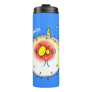 Funny puffer fish porcupine fish cartoon thermal tumbler