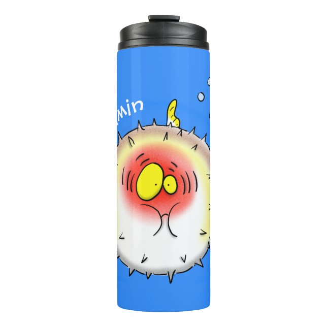 Funny puffer fish porcupine fish cartoon thermal tumbler (Front)
