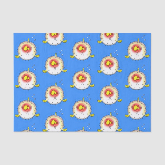 Funny puffer fish porcupine fish cartoon tissue paper (Front)