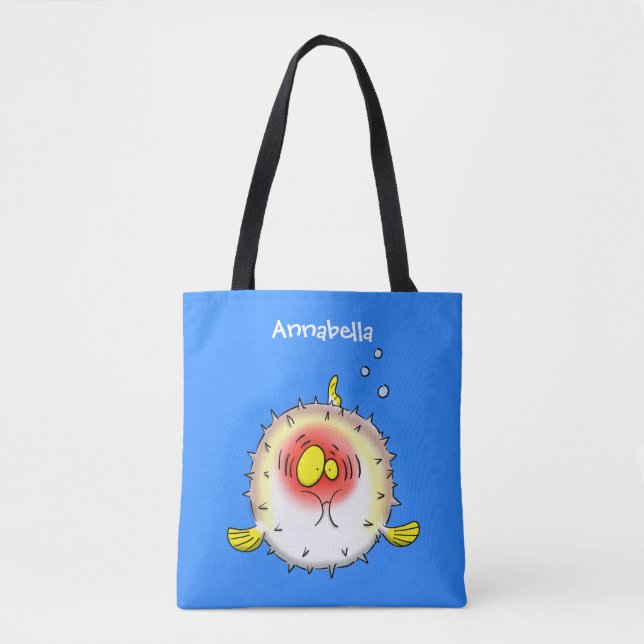 Funny puffer fish porcupine fish cartoon tote bag (Front)