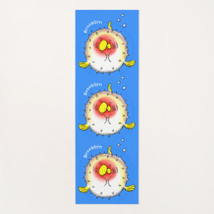 Funny puffer fish porcupine fish cartoon yoga mat