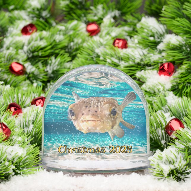Funny Puffer Fish Warning: May Puff Under Pressure Snowglobe (Christmas)