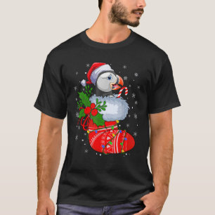 Funny Puffin Bird In Christmas Socks Santa Lights  T-Shirt
