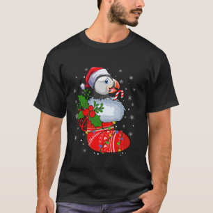 Funny Puffin Bird In Christmas Socks Santa Lights T-Shirt