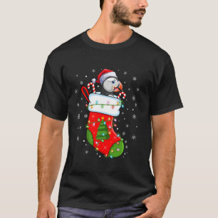 Funny Puffin Bird In Christmas Socks Santa Lights T-Shirt
