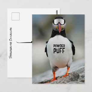 Funny Puffin Downhill Skiing Powder Puff Ski Trip Postcard