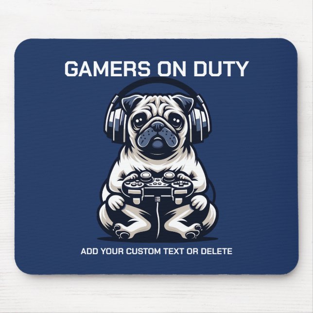 Funny Pug And Gaming Animal Lover Gift Mouse Mat (Front)
