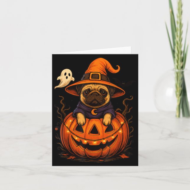 Funny Pug Breed Pet Halloween Pumpkins Halloween Card (Front)