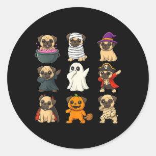 Funny Pug Breed Pet Halloween Pumpkins Halloween Classic Round Sticker