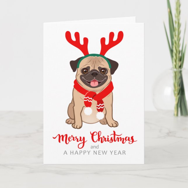 Funny Pug Christmas Card (Front)