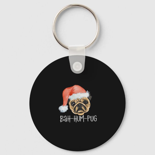 Funny Pug Christmas Dog Mum Dad Pyjamas Oversized  Key Ring (Front)