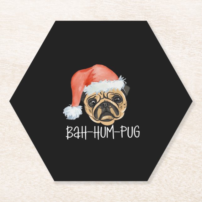 Funny Pug Christmas Dog Mum Dad Pyjamas Oversized  Paper Coaster (Front)