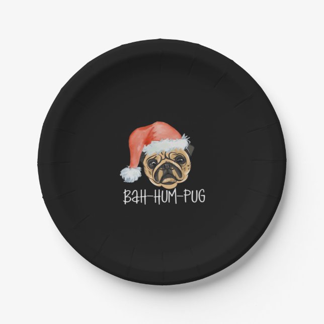 Funny Pug Christmas Dog Mum Dad Pyjamas Oversized  Paper Plate (Front)