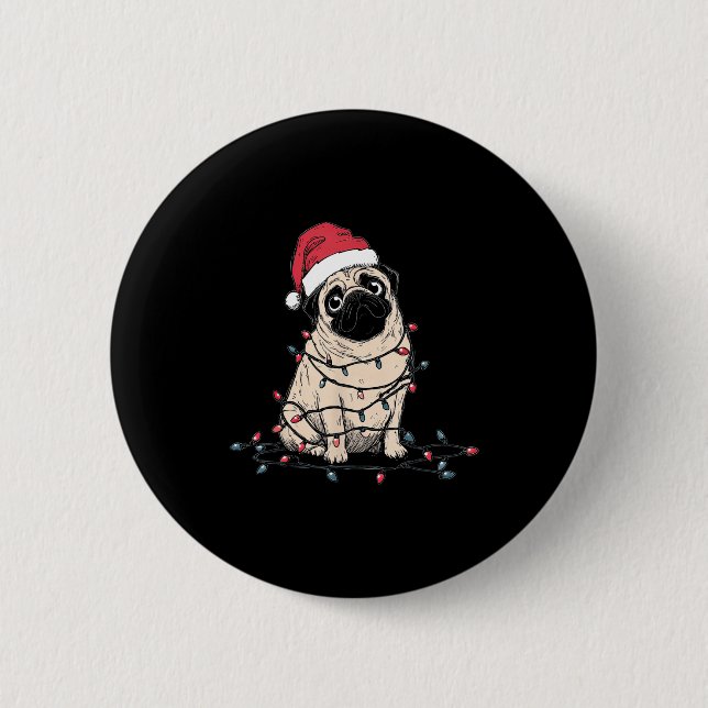 Funny Pug Christmas Graphics Dog Lights Lover Owne 6 Cm Round Badge (Front)