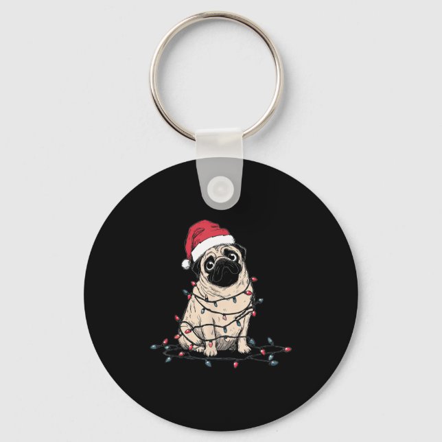Funny Pug Christmas Graphics Dog Lights Lover Owne Key Ring (Front)