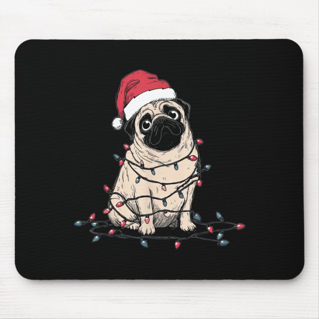 Funny Pug Christmas Graphics Dog Lights Lover Owne Mouse Mat (Front)