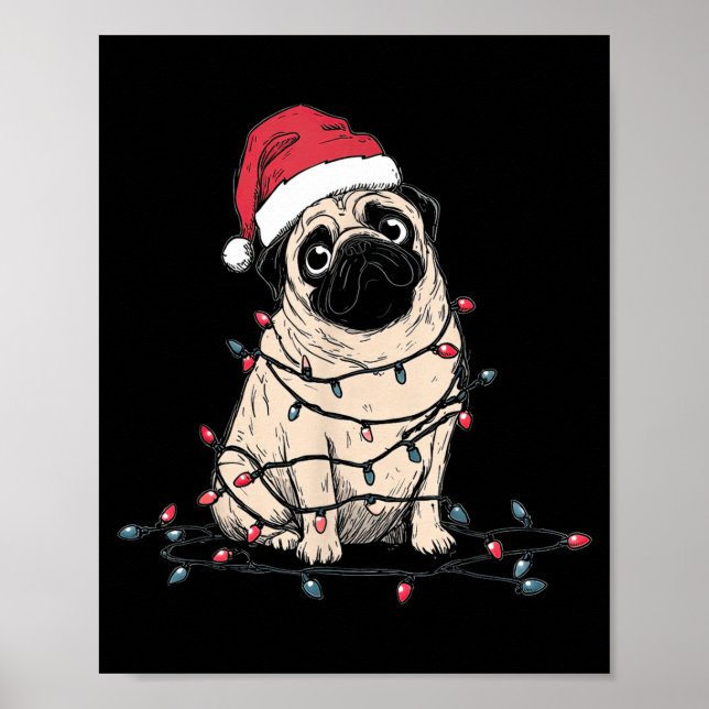 Funny Pug Christmas Graphics Dog Lights Lover Owne Poster (Front)