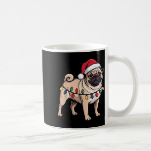 Funny Pug Christmas Santa Hat Xmas Lights  Coffee Mug