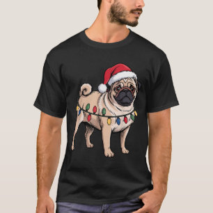 Funny Pug Christmas Santa Hat Xmas Lights  T-Shirt