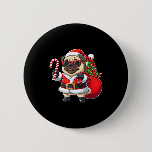 Funny Pug Christmas Santa Outfit Xmas Mom Dad Kids 6 Cm Round Badge